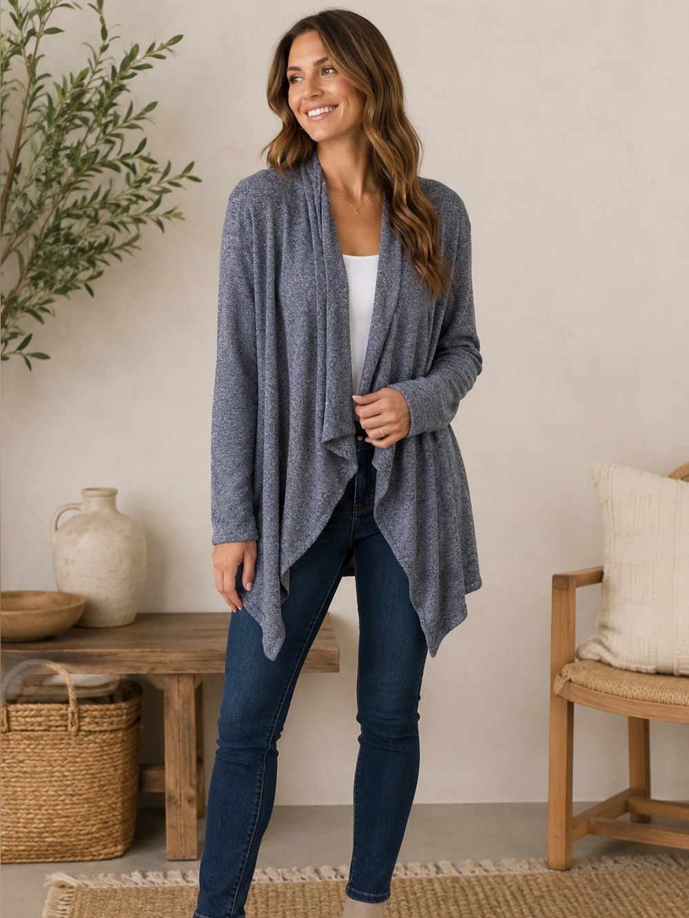 Shimera Sky Blue Long Sleeve Tight Knit Open Front Cardigan Sweater Size S